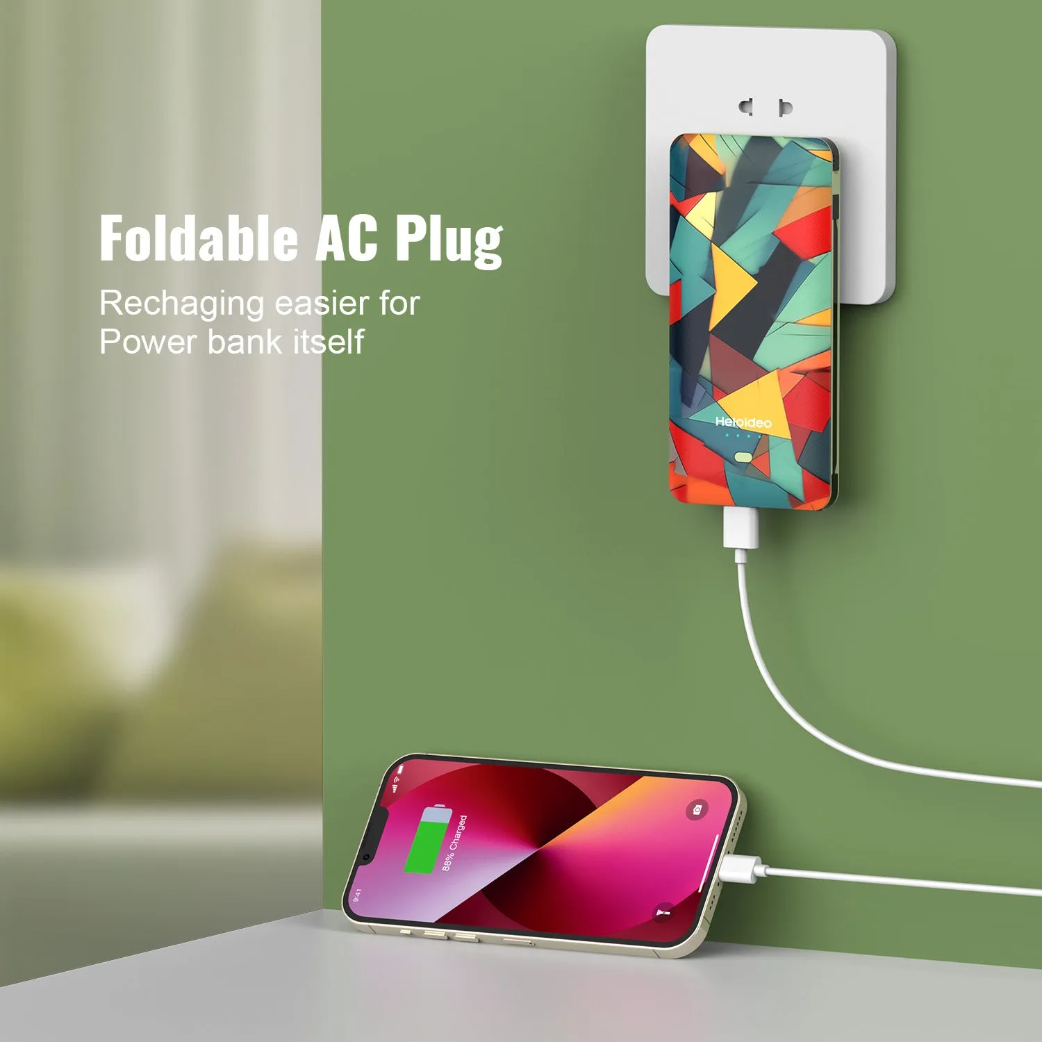 10000mah Ultra-Slim 20W AC plug Power Bank with wall charger  Heloideo PB180