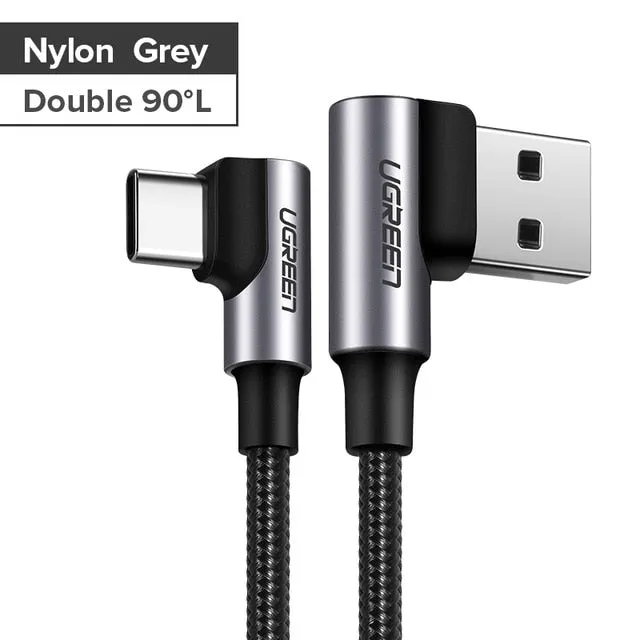 3A USB Type C 90 Degree USB C Cable for Samsung Galaxy S10 S9 Plus Xiaomi Mi 8 6 MAX 3 LG USB C Fast Charging Data Cable