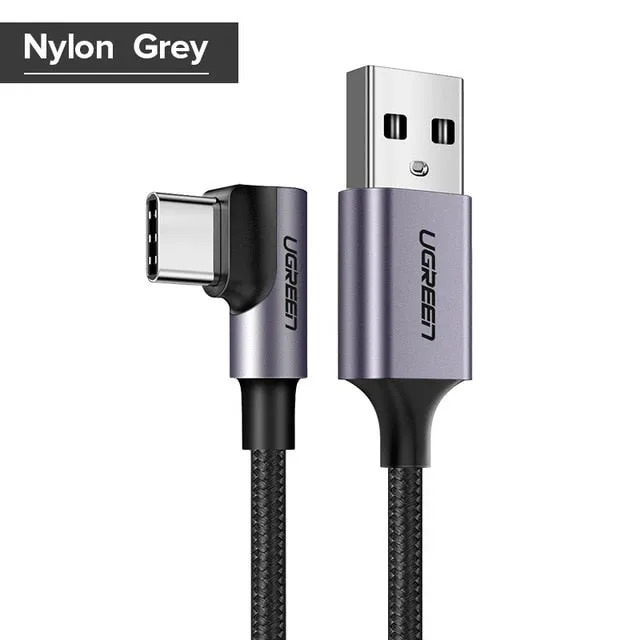 3A USB Type C 90 Degree USB C Cable for Samsung Galaxy S10 S9 Plus Xiaomi Mi 8 6 MAX 3 LG USB C Fast Charging Data Cable