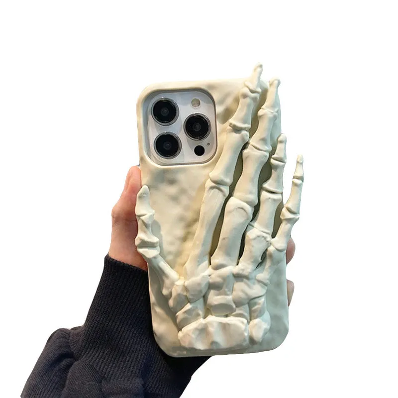 3D Skeleton Hand Holder Silicone Back Cover For Apple iPhone 15 Pro Max