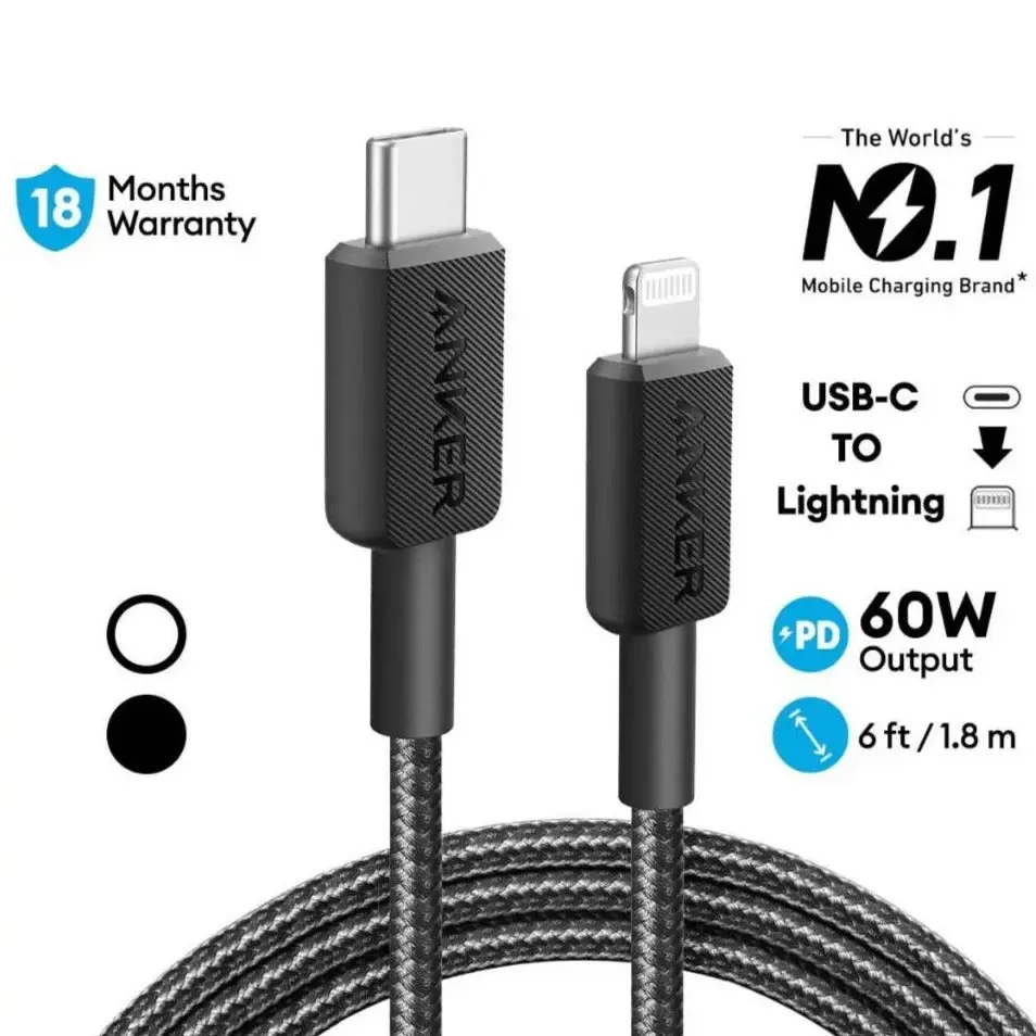 Anker 322 PowerLine USB C to Lightning Cable 6ft/1.8m 60W Cable A81B6