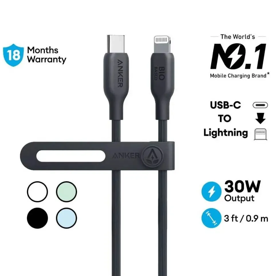 Anker 542 PowerLine USB C to Lightning Cable [MFi Certified] Fast Charging 30W 3ft Cable A80B1