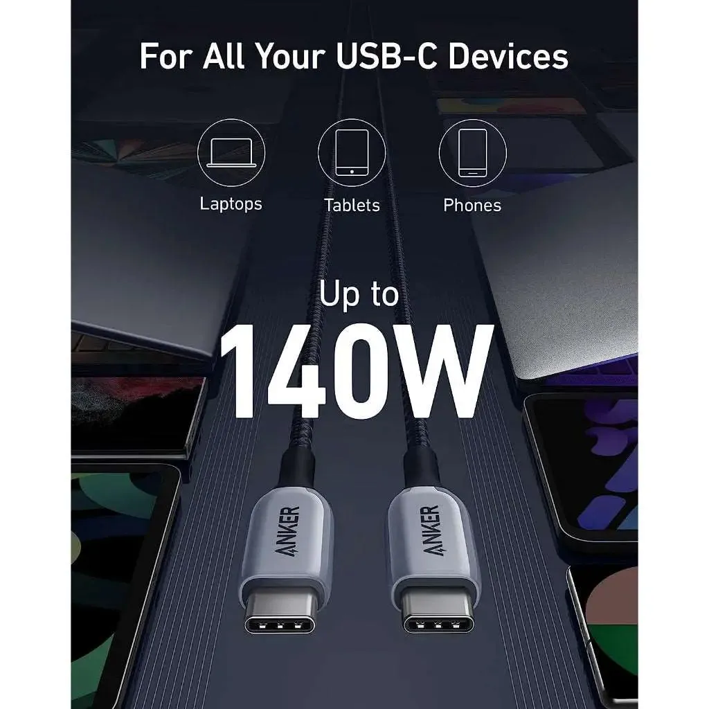 Anker 765 PowerLine USB C to USB C Cable Fast Charging 140W 3ft Cable A8865