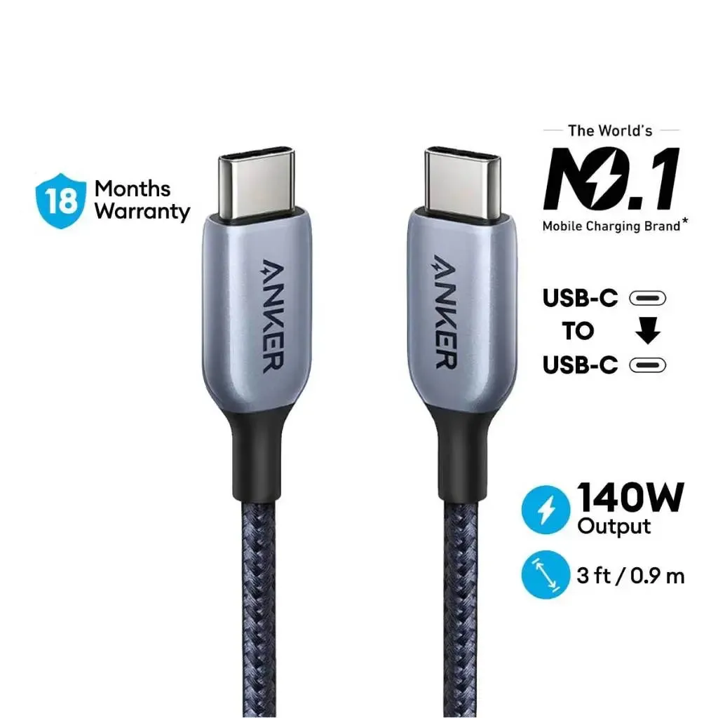 Anker 765 PowerLine USB C to USB C Cable Fast Charging 140W 3ft Cable A8865