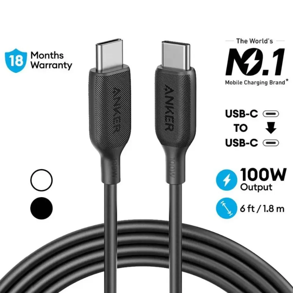 Anker PowerLine III USB C to USB C 2.0 Cable Fast Charging 6ft/1.8m 100W Cable A8856