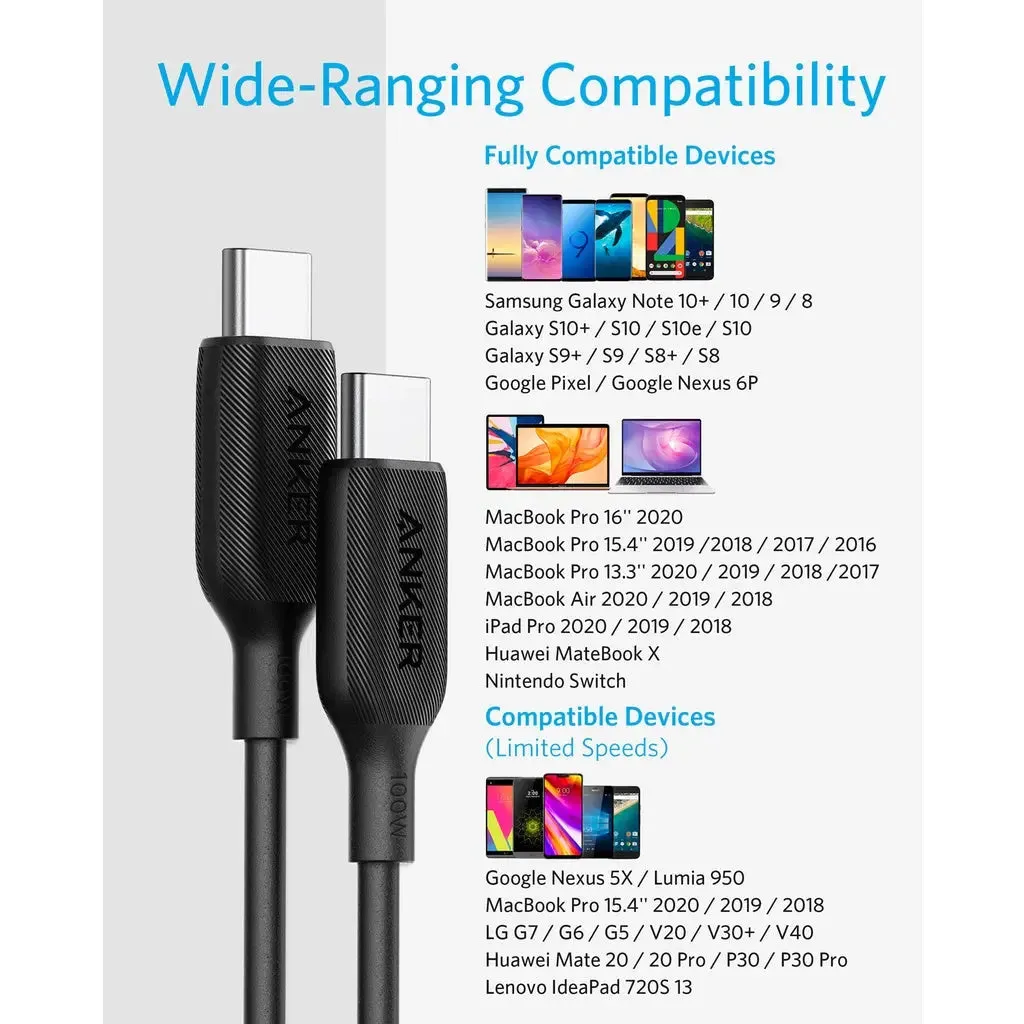 Anker PowerLine III USB C to USB C 2.0 Cable Fast Charging 6ft/1.8m 100W Cable A8856