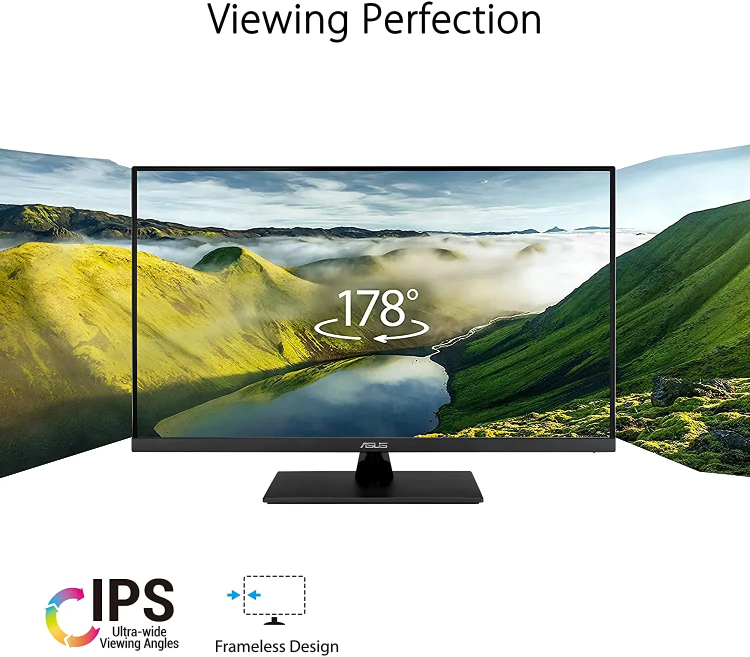 ASUS Monitor VP32AQ 31.5” 2K WQHD (2560 x 1440), IPS, 100% sRGB, HDR10, 75Hz, Speakers, Adaptive-Sync/FreeSync, Low Blue Light, Eye Care, VESA Mountable, Frameless, DisplayPort, HDMI, Tilt