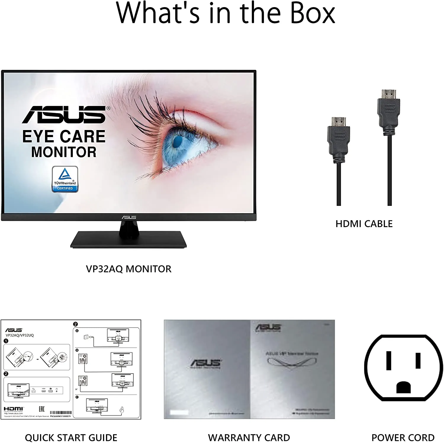 ASUS Monitor VP32AQ 31.5” 2K WQHD (2560 x 1440), IPS, 100% sRGB, HDR10, 75Hz, Speakers, Adaptive-Sync/FreeSync, Low Blue Light, Eye Care, VESA Mountable, Frameless, DisplayPort, HDMI, Tilt