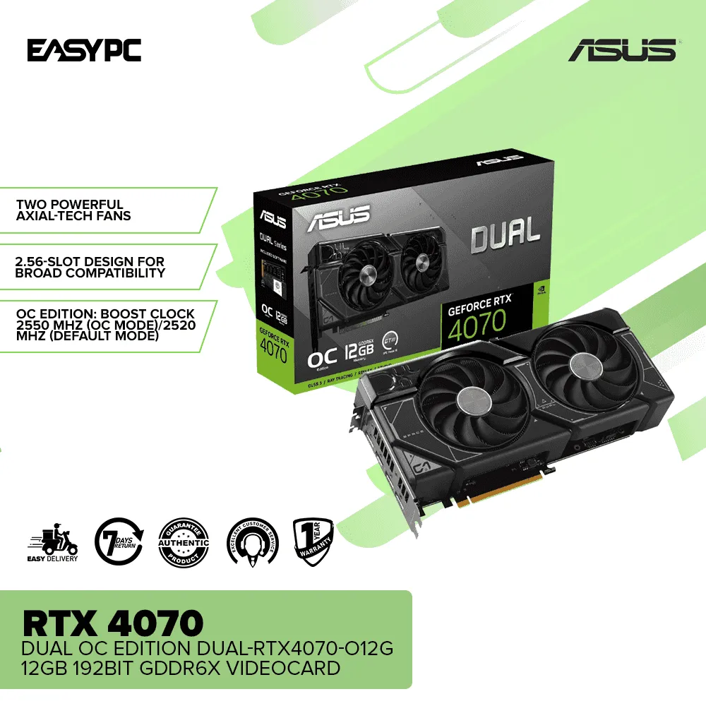 Asus NVIDIA® GeForce RTX 4070 Dual OC edition DUAL-RTX4070-O12G 12gb 192bit GDDR6x Videocard