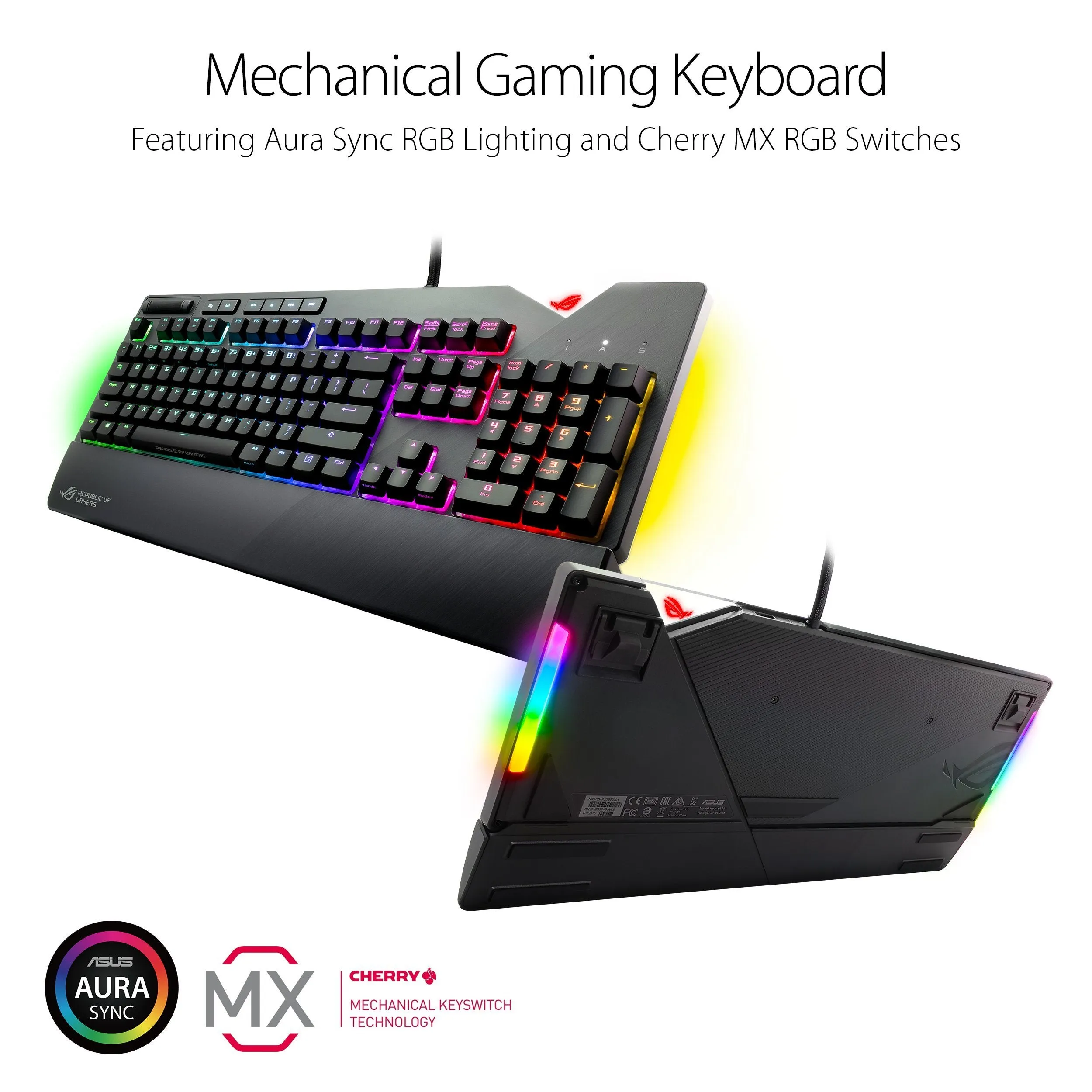 ASUS ROG Strix Flare (Cherry MX Red) Aura Sync RGB Mechanical Gaming Keyboard with Switches, Customizable Badge, USB Pass Through and Media Controls