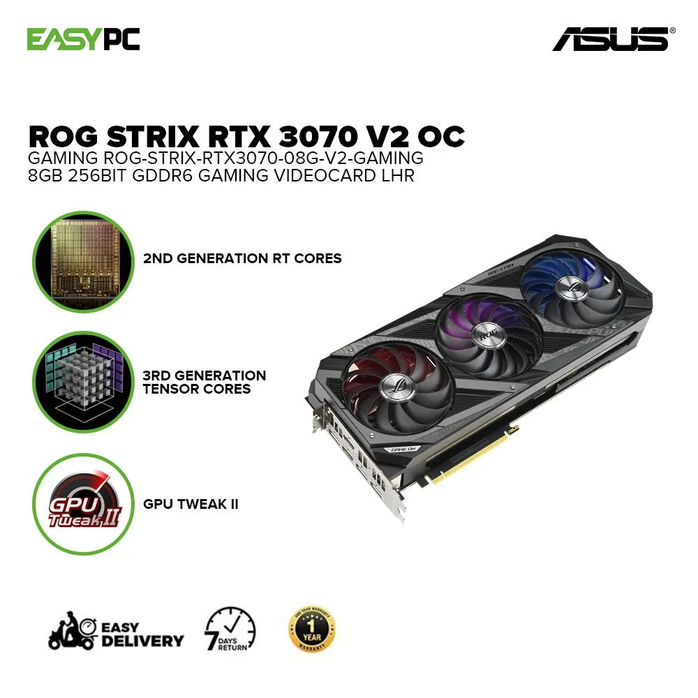 Asus ROG Strix NVIDIA® GeForce RTX 3070 V2 OC Gaming 8gb 256bit GDdr6 Gaming Videocard LHR