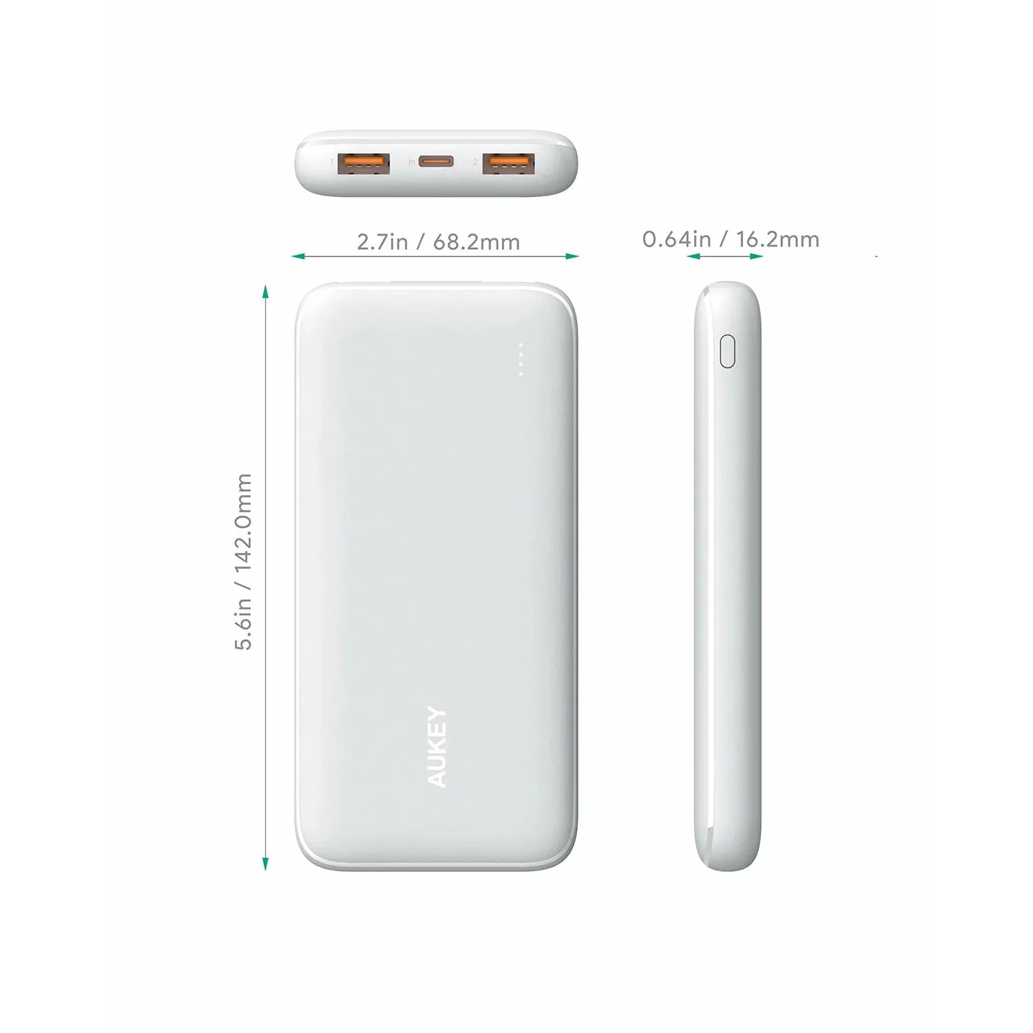 AUKEY USB C Power Bank 10000mAh Portable Charger(White)