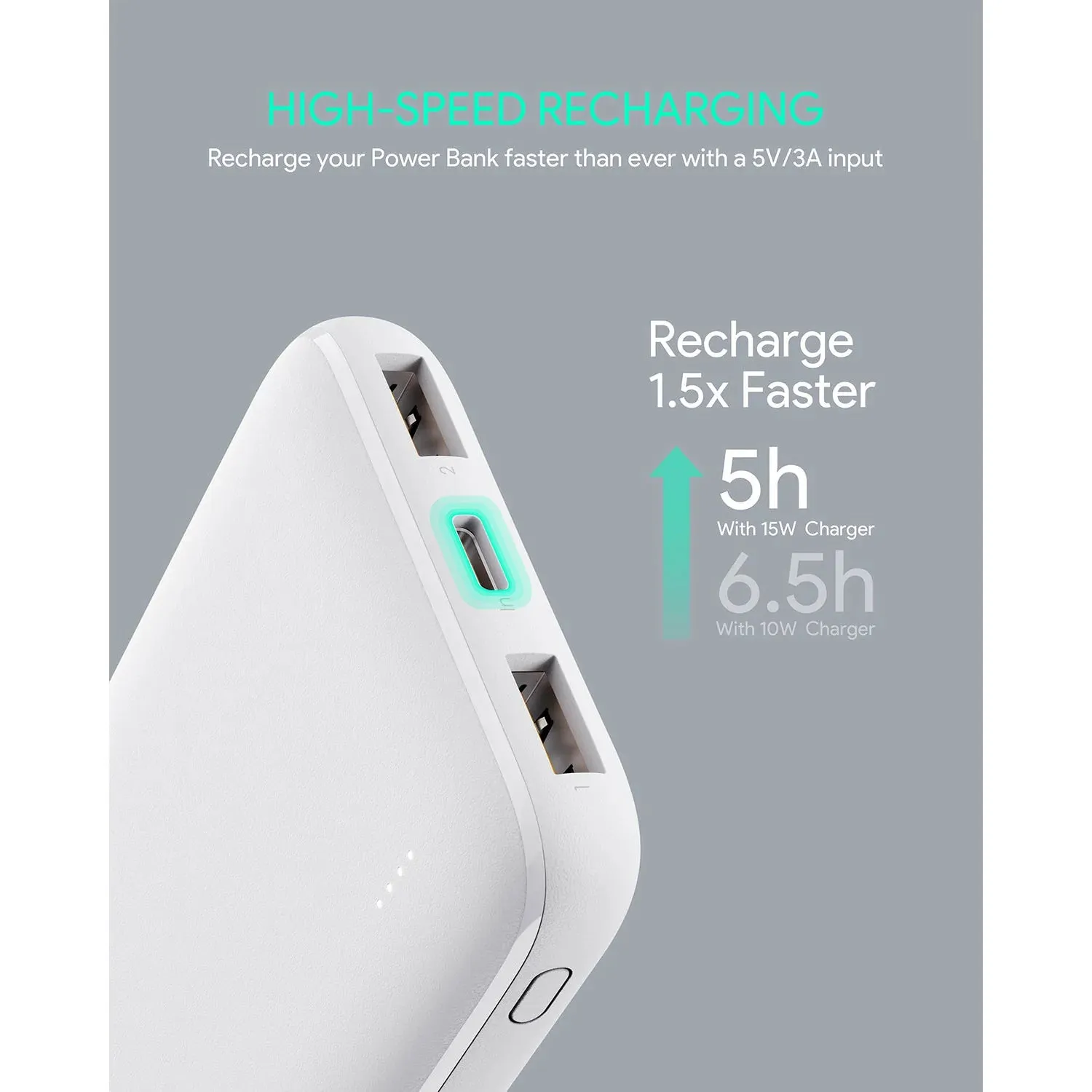 AUKEY USB C Power Bank 10000mAh Portable Charger(White)