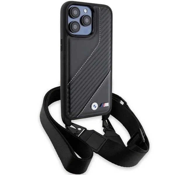 BMW M Edition Carbon Stripe with Strap Hard Case for iphone 15 Pro Max 6.7" Black - BMHCP15X23PSCCK