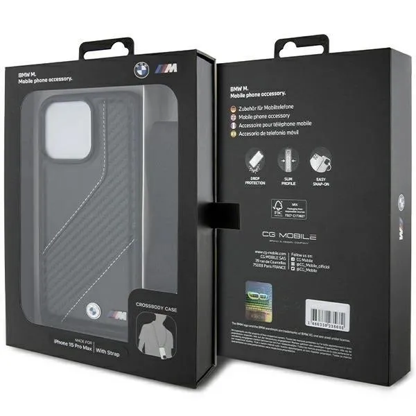 BMW M Edition Carbon Stripe with Strap Hard Case for iphone 15 Pro Max 6.7" Black - BMHCP15X23PSCCK