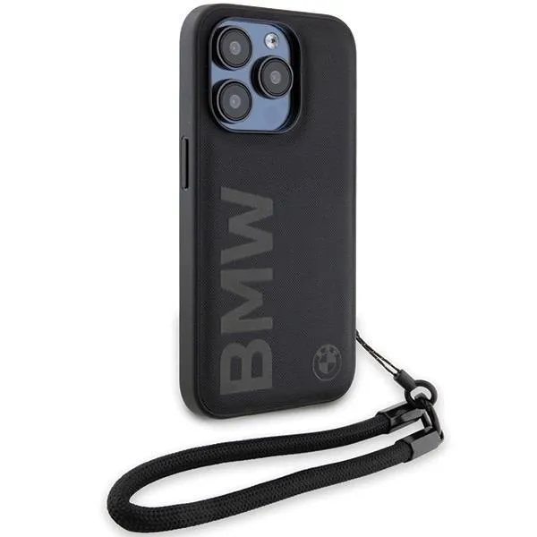 BMW Signature Leather Wordmark Cord Hard Case for iphone 15 Pro Max 6.7" Black - BMHCP15X23RMRLK