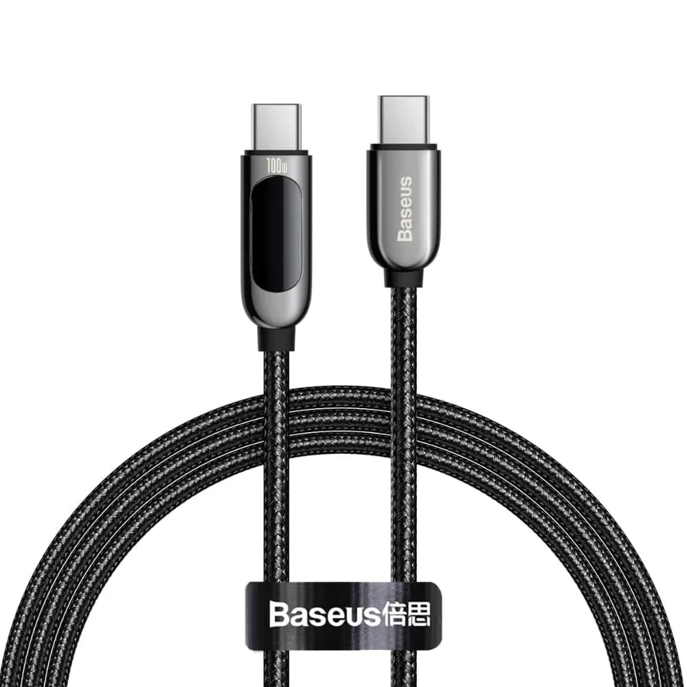 (Buy 1 Get 1) Baseus Display Fast Charging Data Cable Type-C to Type-C 100W (1M) - Black