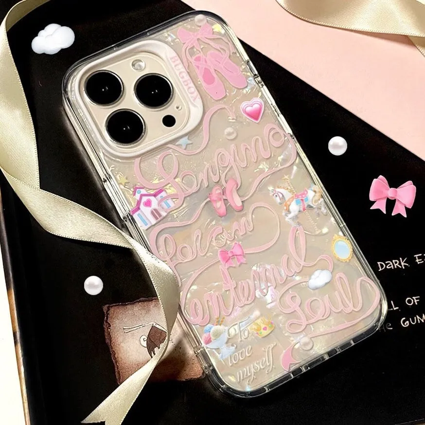 Cute Kawaii Princess Clear Holographic Cursive Writings Design Protective Shockproof iPhone Case for iPhone 11 12 13 14 15 Pro Max Case