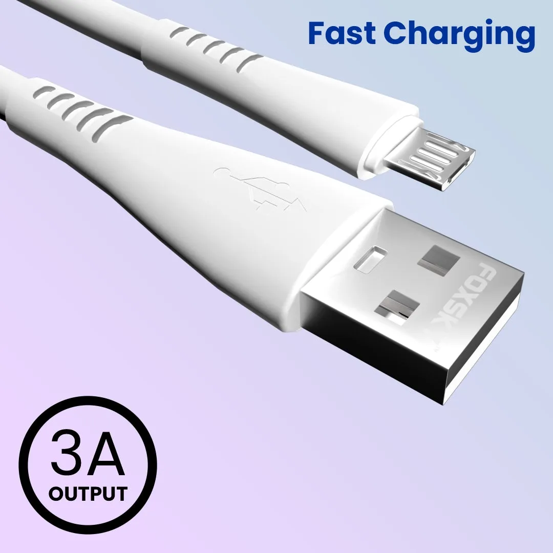 Foxsky Micro USB 3 Amp Fast Charging Data and Sync Cable Extra Tough Quick Charge 1.0M (White)