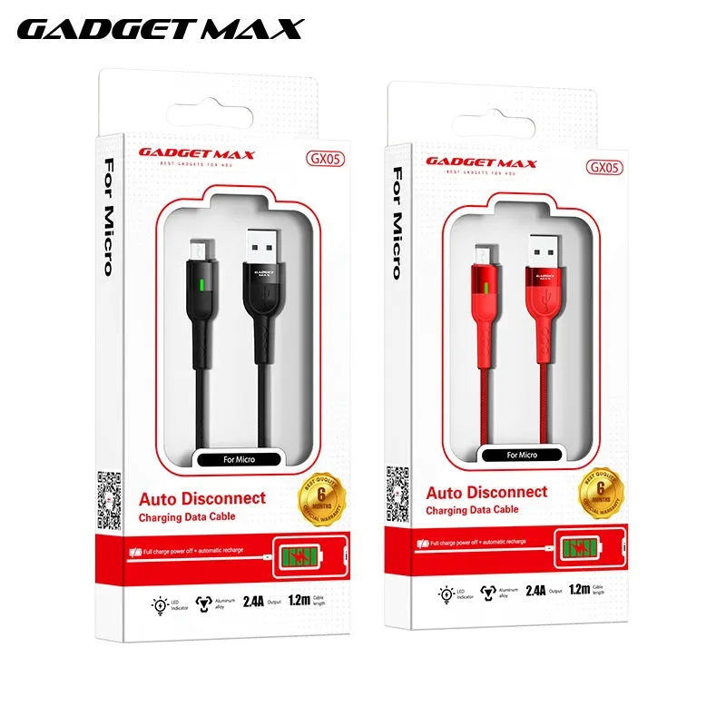 GADGET MAX GX05 MICRO 2.4A AUTO DISCONNECT DATA CABLE FOR MICRO (2.4A)(1.2M) - RED