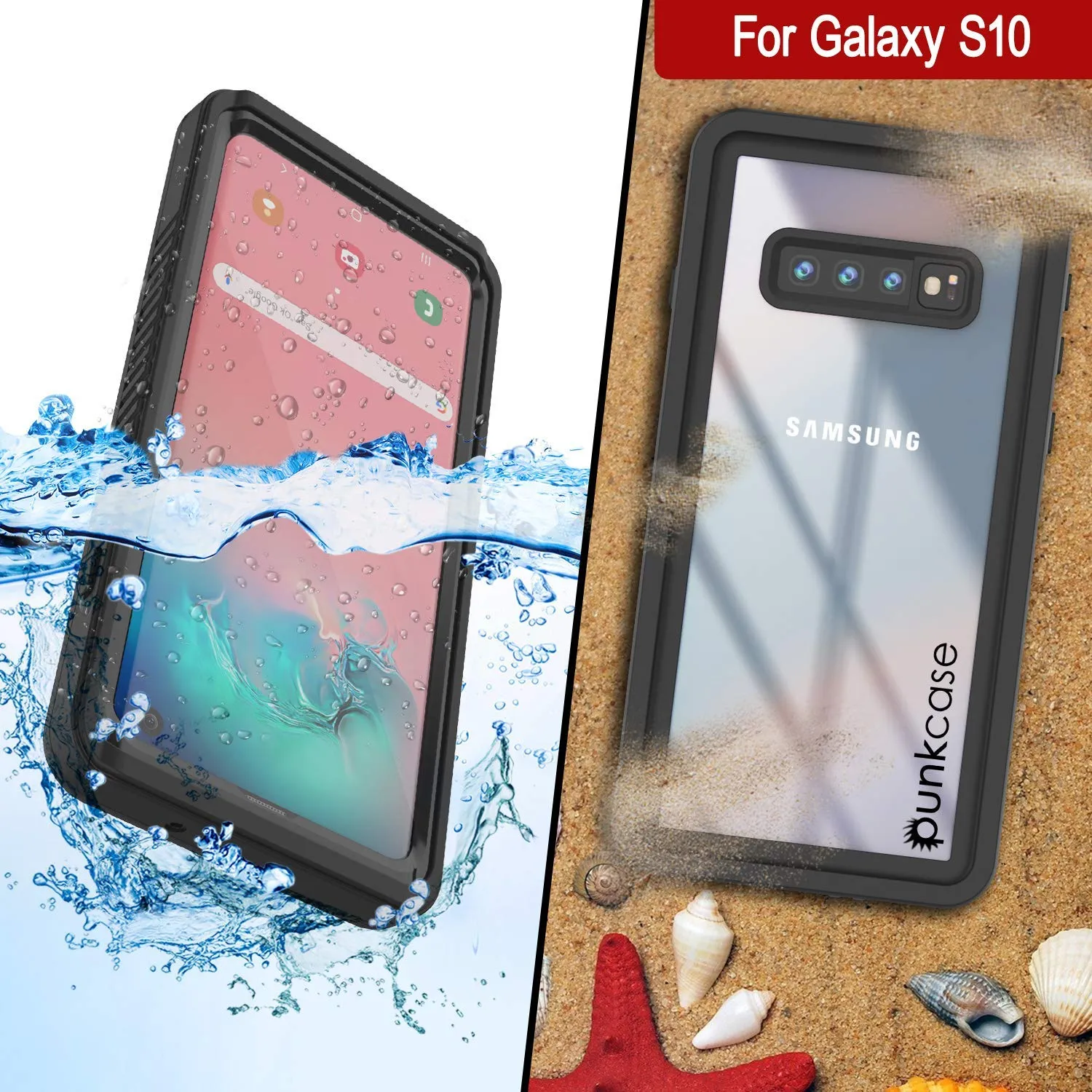 Galaxy S10 Water/Shockproof With Screen Protector Case [Black]