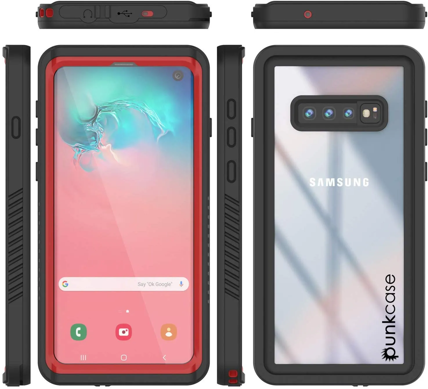 Galaxy S10 Water/Shock/Snowproof Slim Screen Protector Case [Red]