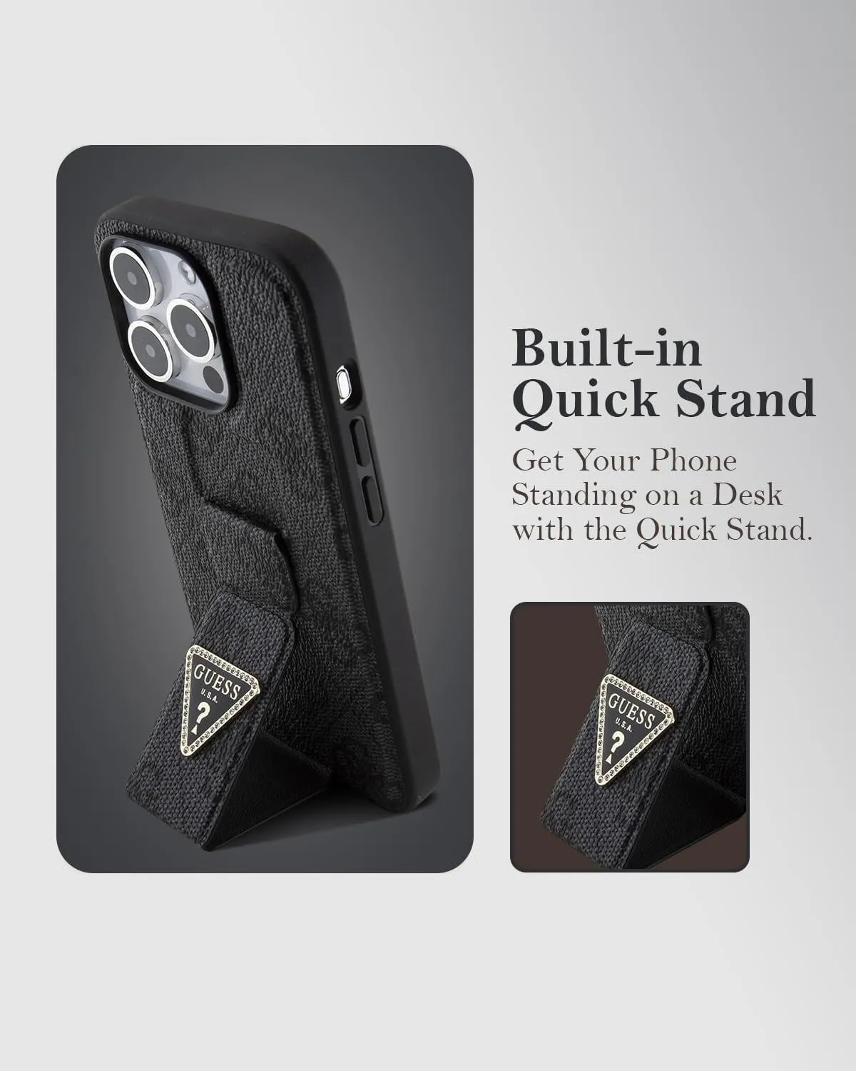 Guess Grip Stand 4G Triangle Strass Case for iPhone 15 Pro 6.1" Black - GUHCP15LPGS4TDK