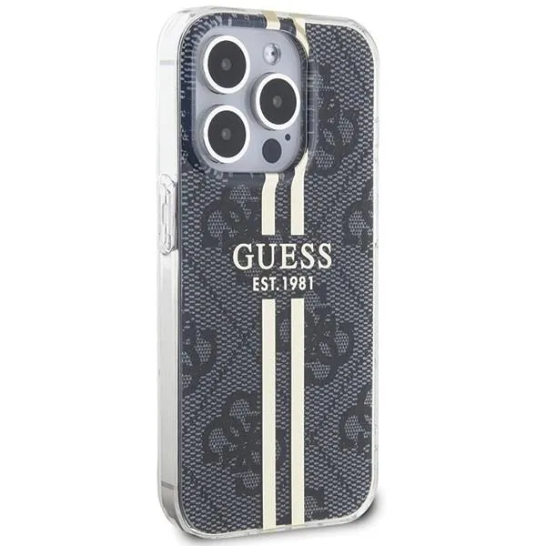 Guess IML 4G Gold Stripe Hard Case for iphone 15 Pro Max 6.7" Black - GUHCP15XH4PSEGK