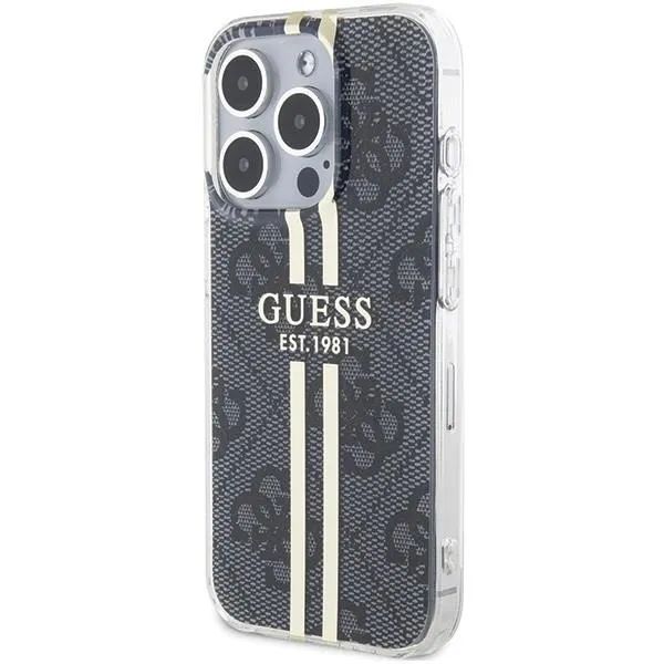 Guess IML 4G Gold Stripe Hard Case for iphone 15 Pro Max 6.7" Black - GUHCP15XH4PSEGK