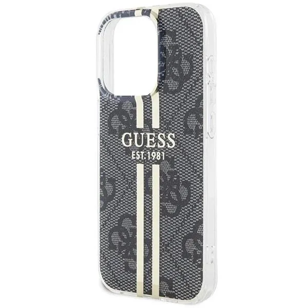 Guess IML 4G Gold Stripe Hard Case for iphone 15 Pro Max 6.7" Black - GUHCP15XH4PSEGK