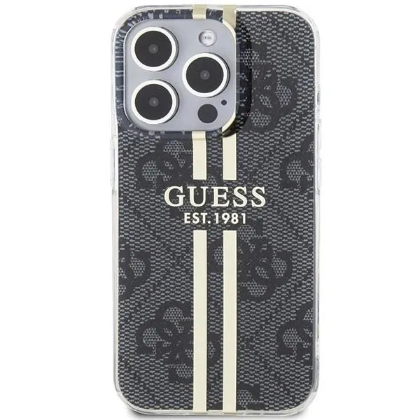 Guess IML 4G Gold Stripe Hard Case for iphone 15 Pro Max 6.7" Black - GUHCP15XH4PSEGK