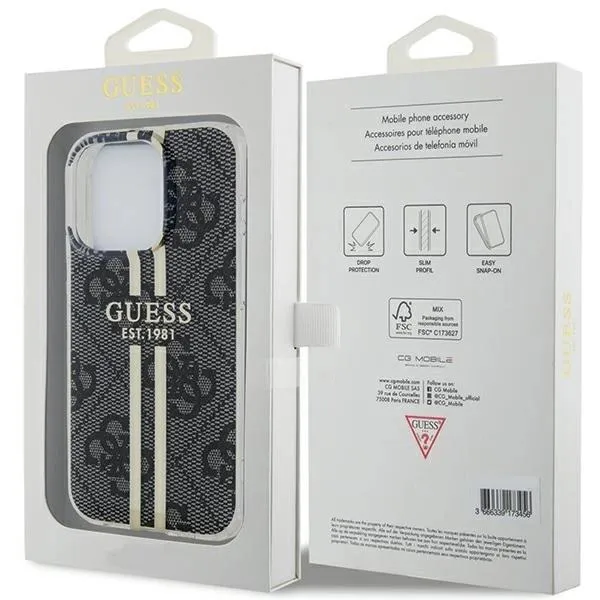 Guess IML 4G Gold Stripe Hard Case for iphone 15 Pro Max 6.7" Black - GUHCP15XH4PSEGK