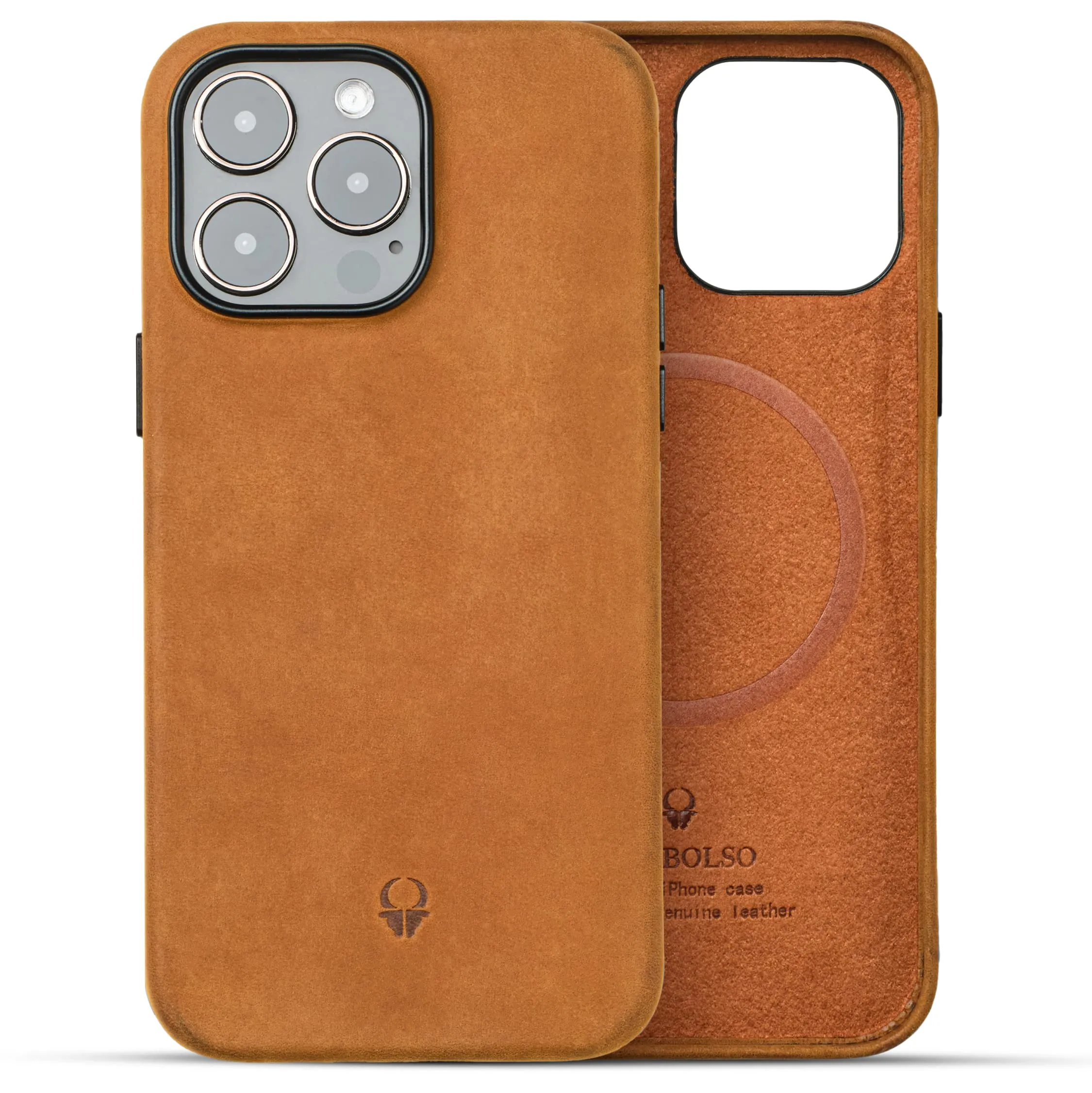 Iphone 14 Pro Leather Case - Genuine Leather Cover With Anti-Scratch Microfiber