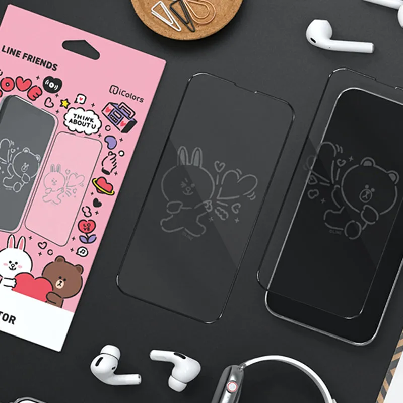 Line Friends Screen Off Print Tempered Glass Protector Film