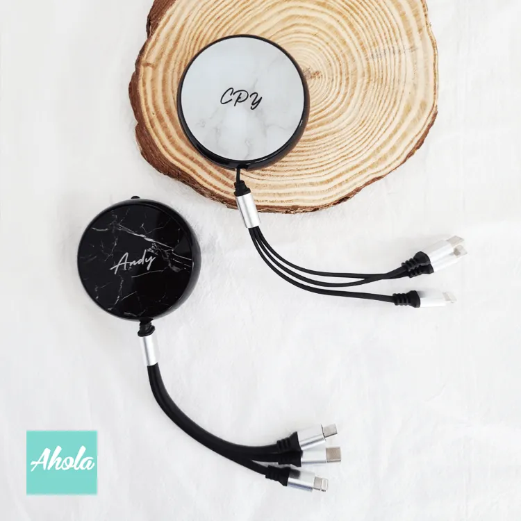 【Marble】Retractable 3 in 1 Charger Cable with Lightning/Type C/Mirco USB