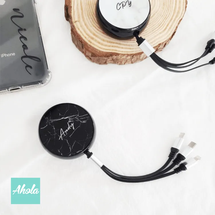 【Marble】Retractable 3 in 1 Charger Cable with Lightning/Type C/Mirco USB