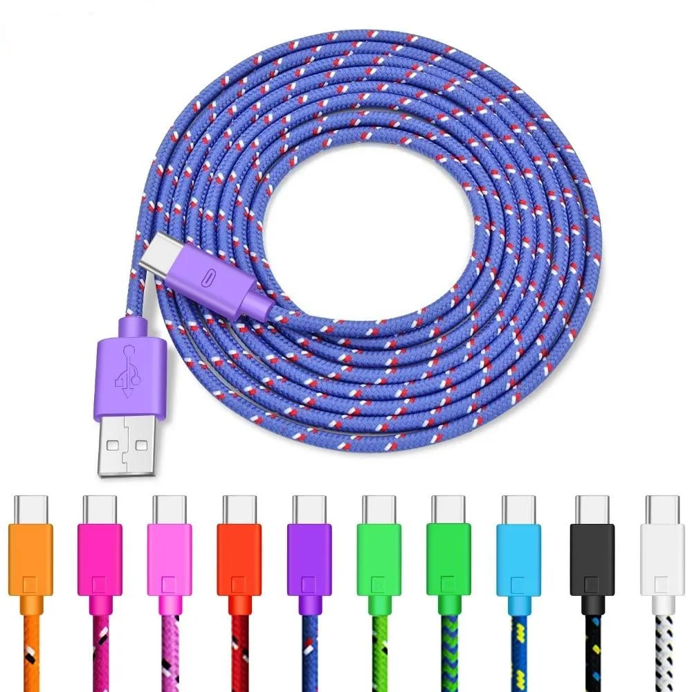 Nylon Braided USB Type C Cable 1M 2M 3M Data Sync Fast Charging USB C Cable For Samsung S9 S10 Xiaomi mi9 mi8 Huawei Type-c