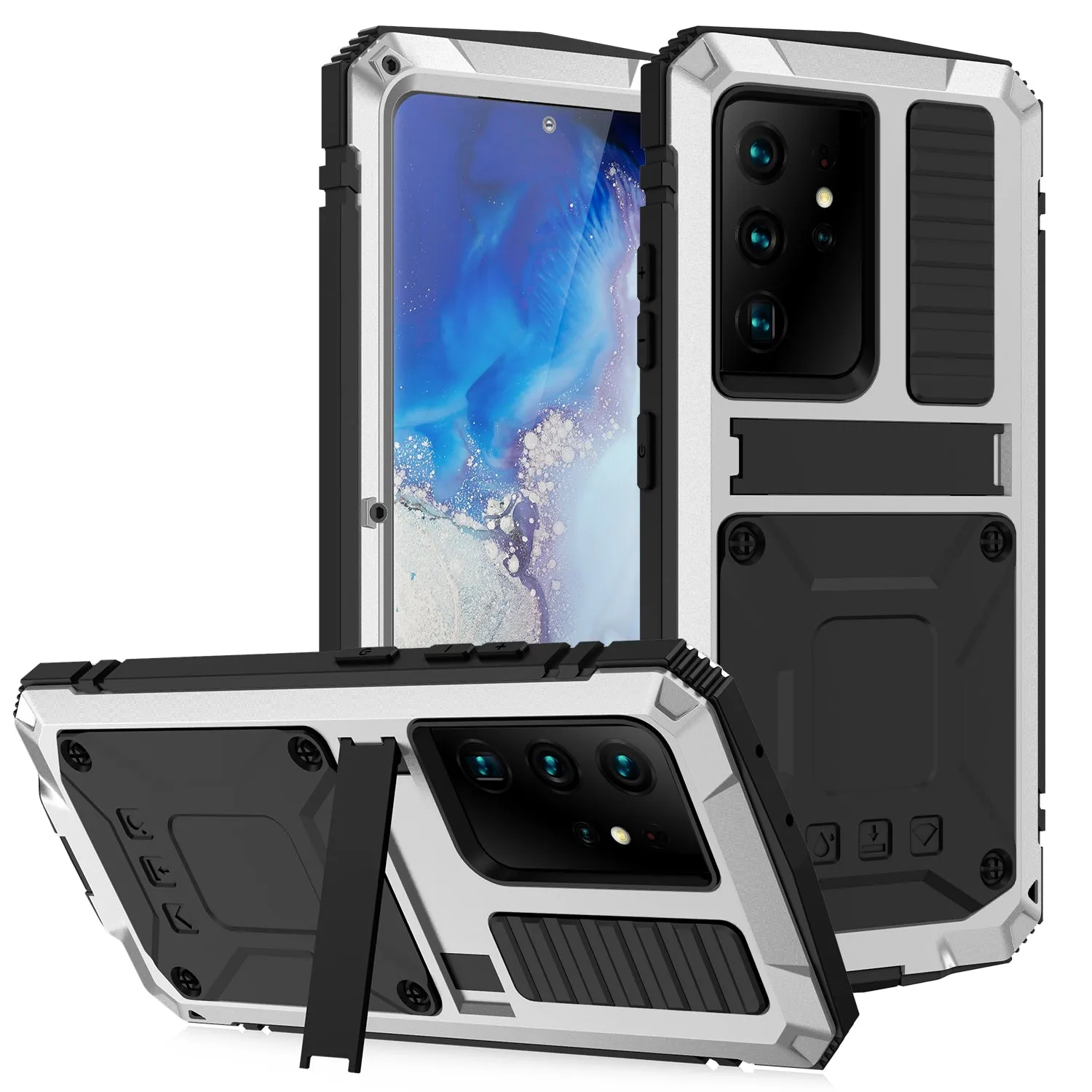 R-Just Kickstand Waterproof Aluminum Metal Outdoor Military Heavy Duty Case Cover