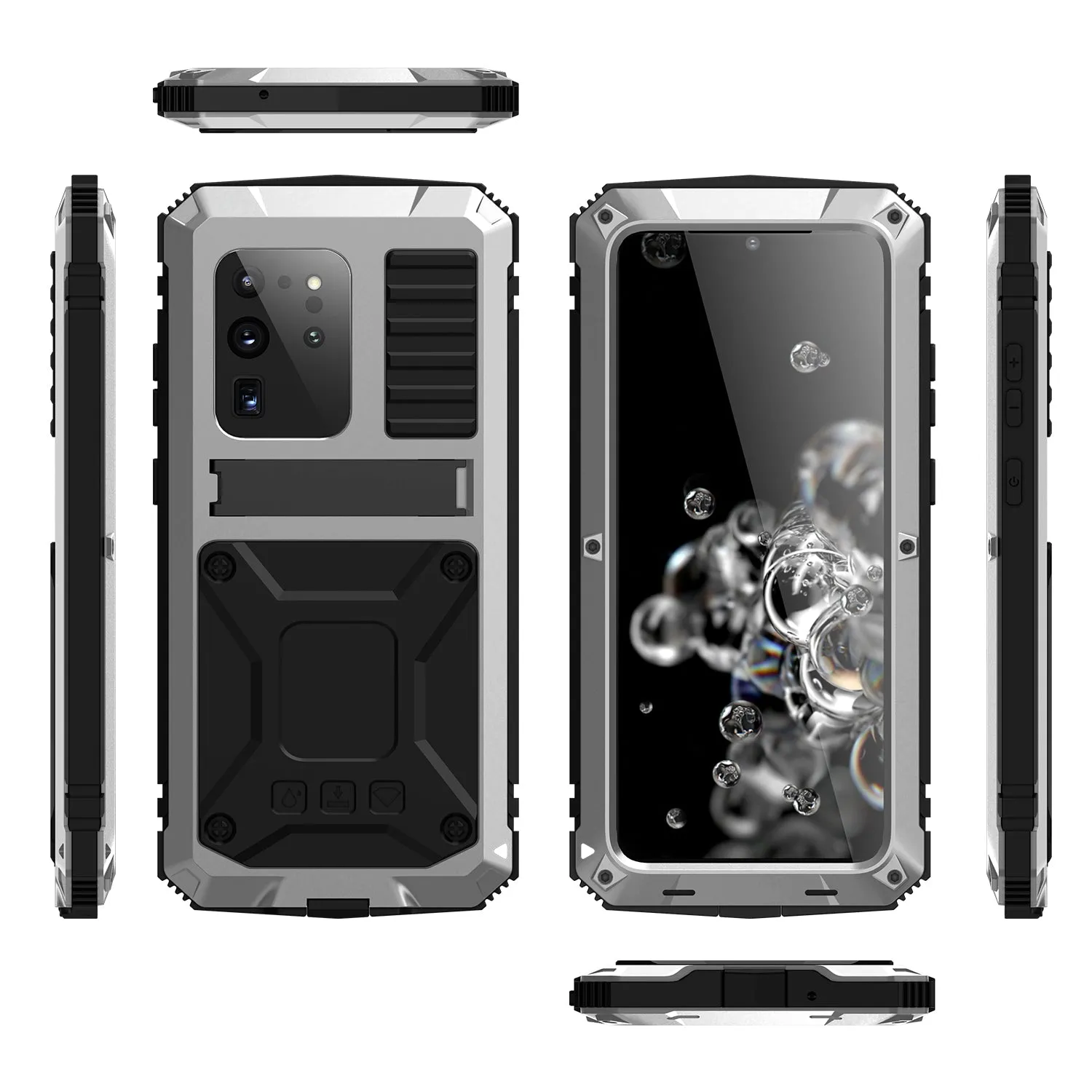 R-Just Kickstand Waterproof Aluminum Metal Outdoor Military Heavy Duty Case Cover