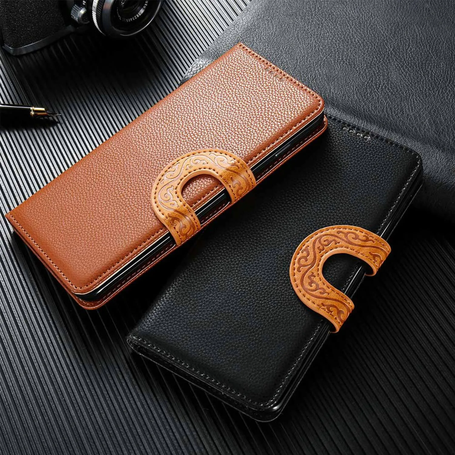 Samsung Galaxy S10 Case - Leather, Card Slots, Tribal Strap