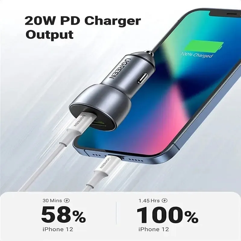 UGREEN  52.5W USB C Car Charger, PD 30W&QC 18W Fast Car Charging Compatible with iPhone 14/13/12/11, iPad Pro/Mini/Air, Galaxy S23/S22/S21/S20/S10/Note 20, Pixel 7/6/50 etc. (60980)